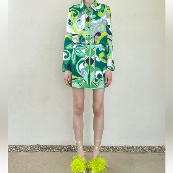 Zara Matching Retro Blouse and Skirt Green and Purple Paisley Set size Medium - Picture 2 of 7